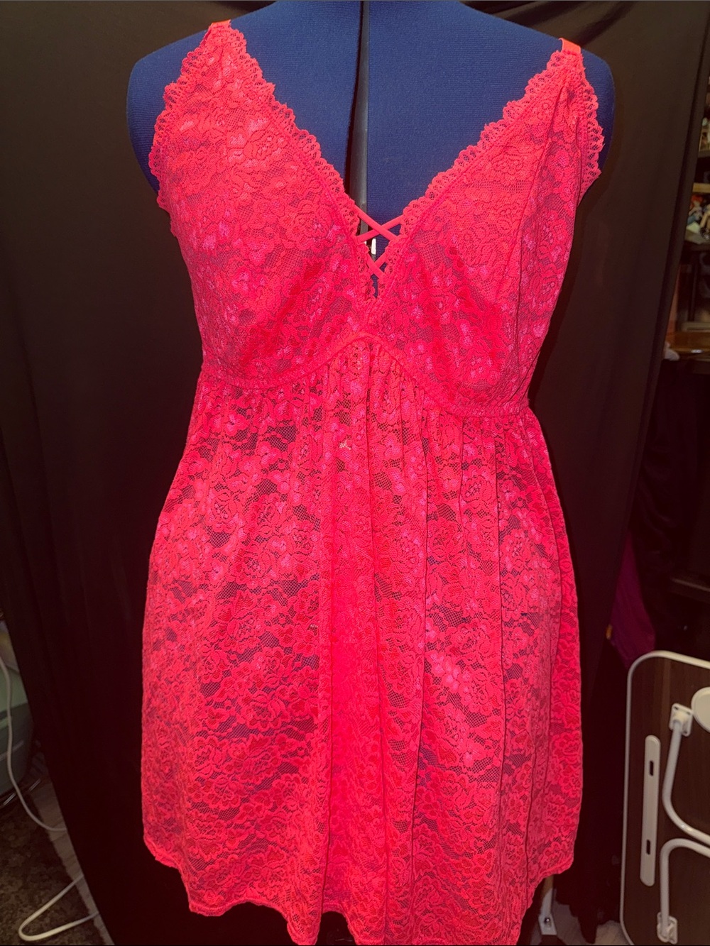 torrid Hot Pink Lace Chemise with Crisscross Front